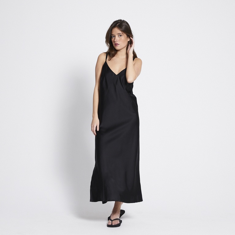 V-neck satin dress "Diane" Black